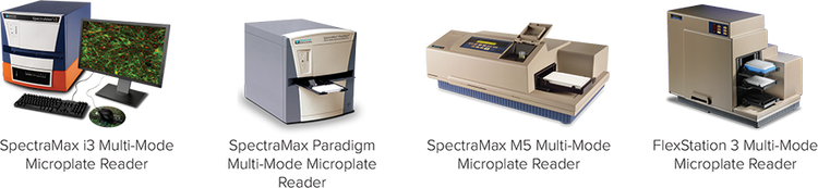 SpectraMax i3 reader, SpectraMax Paradigm, SpectraMax M5 and FlexStation 3 reader