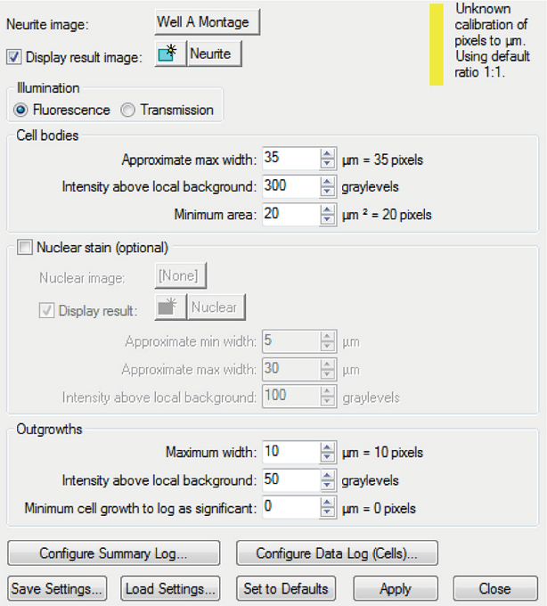 Neurite Outgrowth module setting
