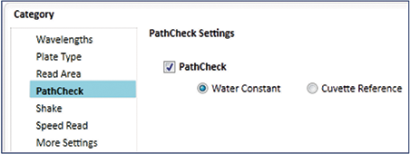 Selection of Water Constant in PathCheck settings
