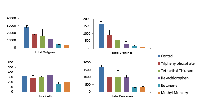 2D measurements characterizing compound effects on neurite networks